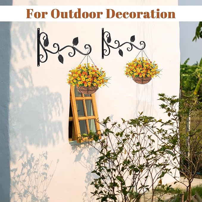 6 Pack Hanging Plant Brackets 12-Inch, Black Iron Wall Hooks for Planters, Lanterns, Bird Feeders & Wind Chimes Indoor/Outdoor