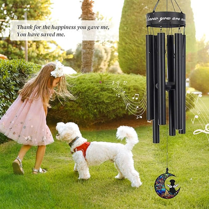 35" Pet Memorial Wind Chime, Pet Sympathy Gift for Loss of Dog, Dog Memorial Wind Chime with Stained Moon, Hand Tuned Aluminum Wind Chimes for Outdoor Garden Porch Remembrance Decor, Black