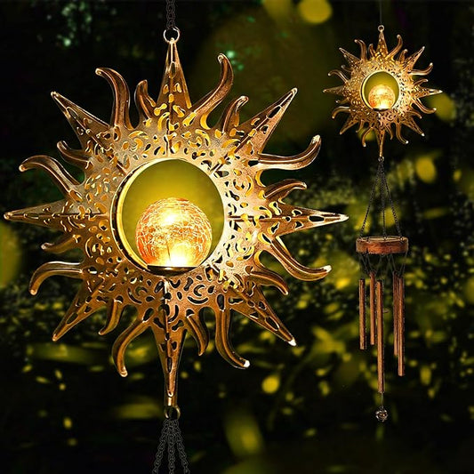 Solar Sun Wind Chimes 46" Long Outdoor, Waterproof Sun Wind Bells Light with Crackle Glass Ball for Outside, Clearance Unique Gifts for Mother's Day, Birthday, Women, Girls, Garden Decor