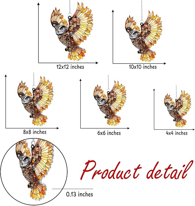 Flying Owl Acrylic Suncatcher, Boho Suncatchers for Window Hanging Ornament, Stained Glass Effect Indoor Outdoor Garden Decor Native American Style, Gifts for Mother's Day, Mom, Grandma, Wife, Women