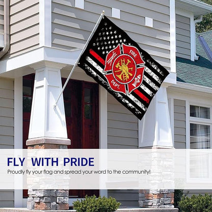Firefighter Flag 3 X 5 Ft Polyester with Brass Grommets For Lawn Patio Yard Garden Home Outdoor Decor Fade Resistant Banner