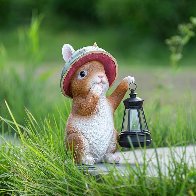 Garden Bunny Lantern, Decorative Orange Rabbit Figurine, Garden Statues Rabbit with Solar Lantern Outdoor Decor-Rabbit Solar Figurines Lights Decorations for Patio Yard