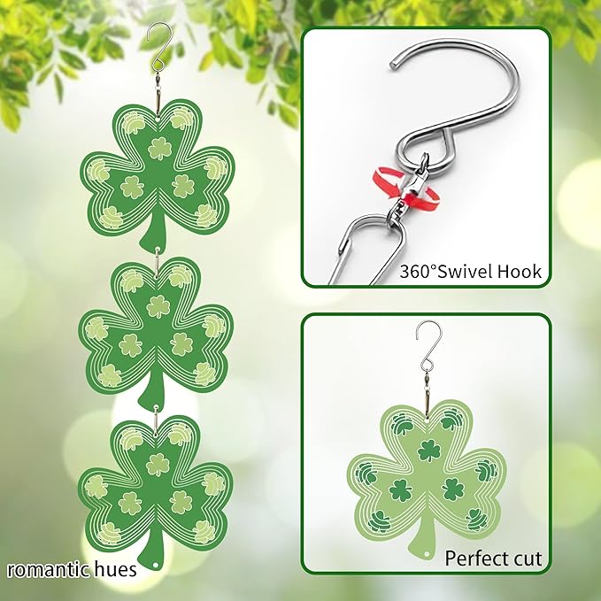 Wind Spinners Outdoor, Bird Repellent，3D Clover Hanging, 15 inches, Kinetic, Stainless-Steel Metal, Indoor and Outdoor Decoration for Garden, Patio, Yard, Gift for Women Mom Wife.