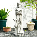 Glitzhome St. Francis Feeds Animals Statue Outdoor Garden Memorail Sculpture, 36.25in Tall, Cement Gray