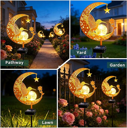 ZNYCYE Solar Lights Outdoor Decorative Moon Hummingbird Solar Stake Lights Mothers Day Gifts for Mom Women Grandma,Hummingbird Garden Decor Waterproof for Walkway, Yard, Lawn, Patio (Warm White)