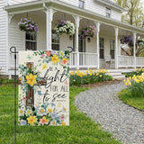 CROWNED BEAUTY Spring Garden Flag Floral Cross 12x18 Inch Double Sided Small Seasonal Holiday Religious Decoration for Outdoor Lawn Yard