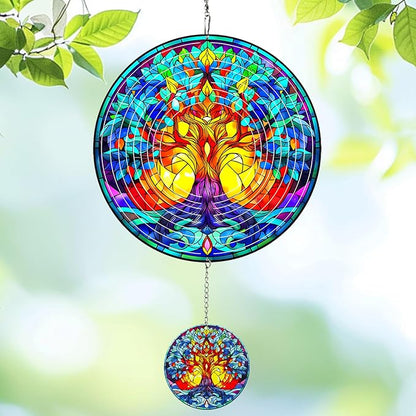 Wind Spinners Outdoor Colorful Tree of Life, 12 inch Laser Cut Metal Art Geometric Pattern Wind Spinners Decor Birthday Gifts for Women, Mom - Hanging Kinetic for Yard, Garden, Patio, Outdoor