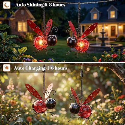 Calenzana Red Ladybug Outdoor Solar Garden Light, Waterpoof Hanging Solar Light for Yard Patio Backyard Porch, Gifts for Women Mom Grandma