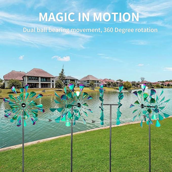 DECOROCA Kinetic Wind Spinners Outdoor - Large Metal Wind Sculptures & Spinners Yard Patio Lawn Garden Decorations, Windmill Outdoor with Stable Metal Stake(Turquoise)