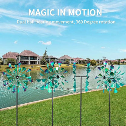 DECOROCA Kinetic Wind Spinners Outdoor - Large Metal Wind Sculptures & Spinners Yard Patio Lawn Garden Decorations, Windmill Outdoor with Stable Metal Stake(Turquoise)