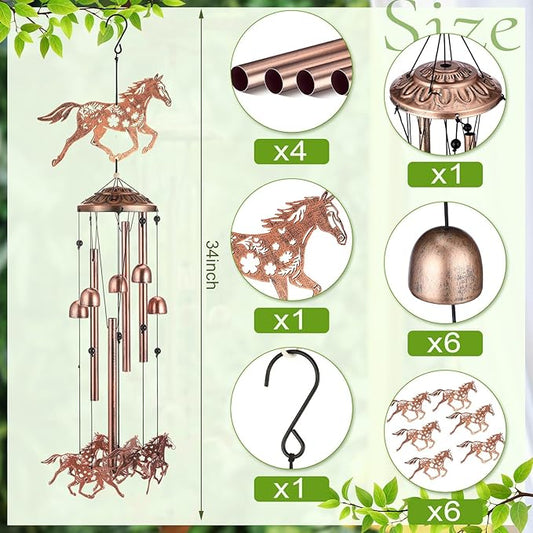 VioraWhite Horses Wind Chimes Outdoor Decorations for Women Men Mom Wife Grandma Birthday Gifts Metal Horses Wind Chimes for Outside Indoors, Lawn, Patio, Home, Porch, Yard Decor, Garden Decor