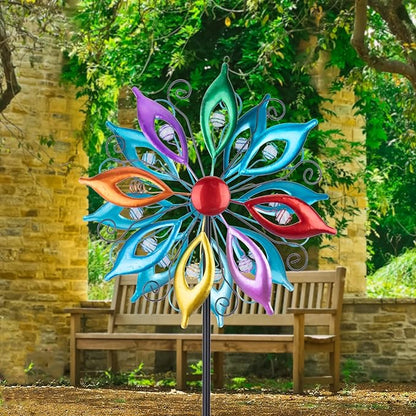 MUMTOP Wind Spinners 43.7 Inch Multi-Color Kinetic Sculpture Metal Windmill with Stake for Garden Yard Lawn Outdoor Decor