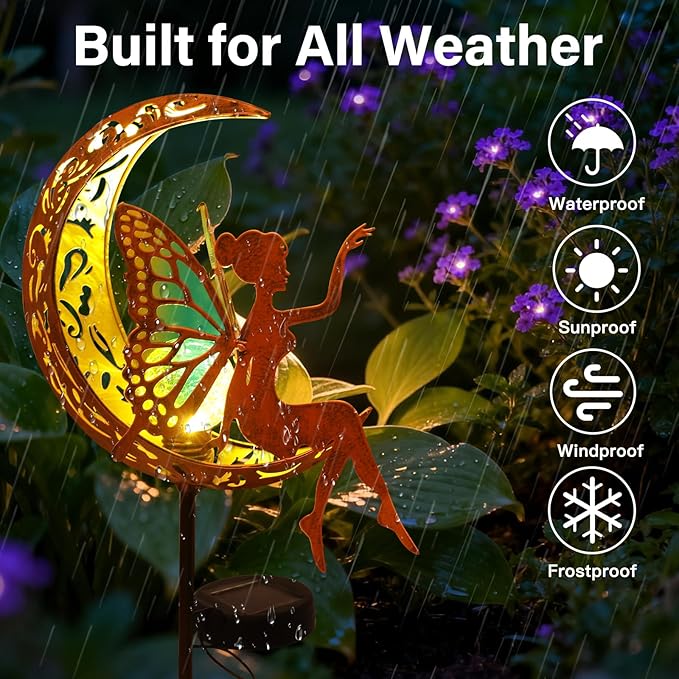 Solar Watering Can Lights with Fairy & Flowers, Outdoor Garden Decor with Cascading String Lights, Waterproof Solar Powered Hanging Light for Patio Yard Pathway, Gift for Mom Lovers Gardeners (Fairy)