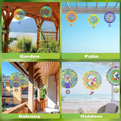 Wind Spinners - 12 Inches Large Hummingbird Wind Sculptures, 3D Reflective Metal Wind Spinner for Yard and Garden, Hummingbird Gifts for Daughter, Mom, Grandma's Birthday, Yellow Green