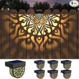 6 Pack Solar Fence Lights Outdoor Wall Lights Plastic Solar Powered Deck Step Stair Lights Mandala Theme Waterproof Fence Solar Light for Garden Post Patio Yard Decor, Gardening Gifts for Women Mom