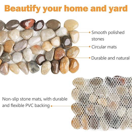 River Rock Stepping Stones Outdoor for Garden Walkway, 6 Pcs 12" L x 4" W Rectangle Shape Paver Step Stones Polished Pebble River Stone Mat for Yard Lawn Patio Pathway Walk Way - Multi-color