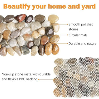River Rock Stepping Stones Outdoor for Garden Walkway, 4 Pcs 12" L x 4" W Rectangle Shape Paver Step Stones Polished Pebble River Stone Mat for Yard Lawn Patio Pathway Walk Way - Multi-color