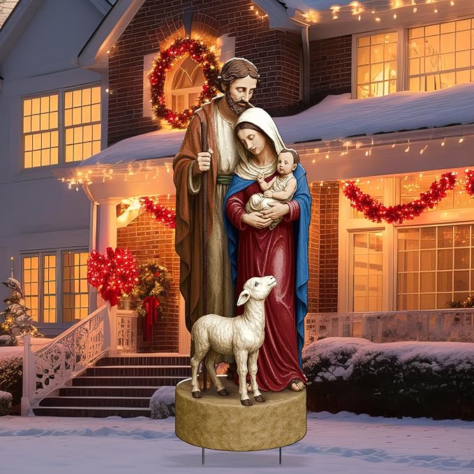 Metal Christmas Outdoor Nativity Scene for Yard with Stake 30 Inch Large Christmas Nativity Set with Baby Jesus Mary and Joseph Outside Waterproof Religious Yard Lawn Signs for Garden Lawns Decoration
