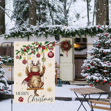 Heyfibro Merry Christmas Cute Cat Swing Garden Flag 12x18 Inch Double Sided Burlap, Retro Christmas Ball Snowflake Yard Banner for Winter Holiday Xmas Seasonal Outdoor Decoration(ONLY FLAG)