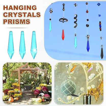 M METERXITY 10-Pack Crystal Icicle Prisms, 53mm/2.09 Inch Chandelier Pendant Maker Hanging Crystals Chandelier Prisms for Home/Windows/Garden/DIY Decoration[Lake Blue]