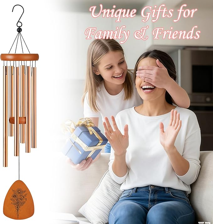 Mom Wind Chimes for Outside, Mothers Day Windchimes with Double Sided Wooden Plaque, Gifts for Mom Garden Patio Decor