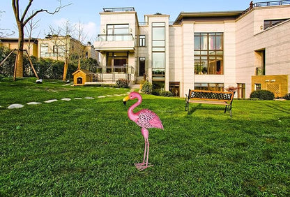 Owlgift 31 Inch Flamingo Garden Statues and Sculptures, Tall Metal Pink Flamingo Garden Statues, Birds Yard Art Outdoor Statue, Large Lawn Ornaments for Home, Patio, Backyard Décor