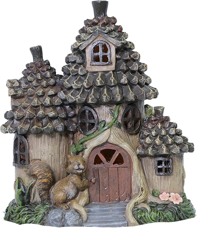 Zayton Garden Squirrel's House Outdoor Statues Yard Resin Decoration Gift Handmade Housewarming Gift for Patio Yard Lawn Waterproof Cracking