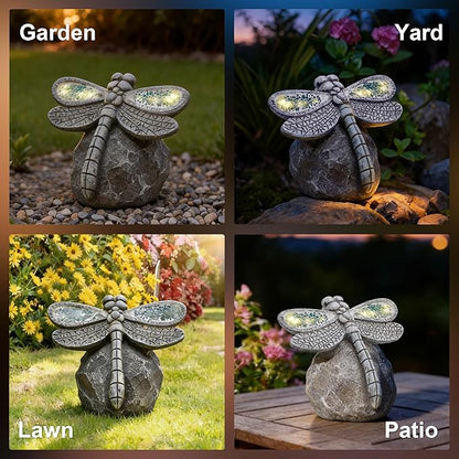 KARTOOSH Solar Garden Statue Dragonfly, Outdoor Decor Resin Dragonfly Light Statues for Yard, Patio, Lawn, Porch, Balcony Ornament, Garden Gift for Women Mom Grandma