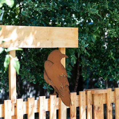 13.5 x 8.25 Inches Raven Bird Silhouette Metal Birds Rusty Crow Statue Metal Birds Fence Topper Yard Decor Fake Crow for Autumn Outdoor Tree Ornaments