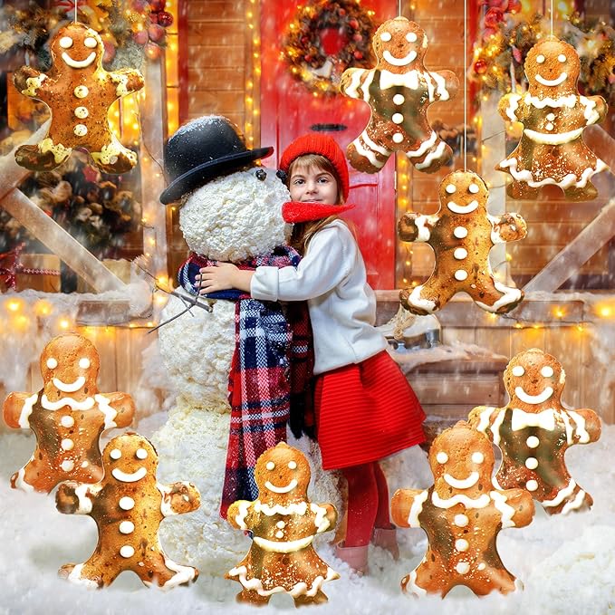12 Pcs Christmas Inflatable Ornament Decoration 11.8 Inch Christmas Hanging Ornaments Xmas Inflatable Outdoor Decor for Xmas Indoor Outdoor Birthday Party Supplies Decoration (Gingerbread Man)