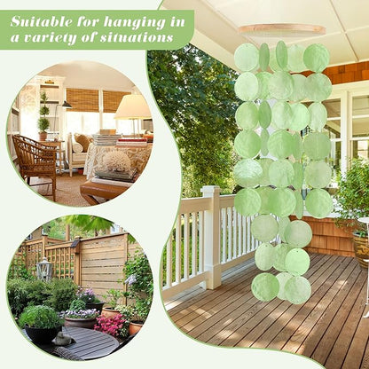 Wind Chimes for Outside - Handcrafted Green Capiz Shells Windchime Coastal Style Decor for Indoor/Outdoors, Garden Decor, Great for Women, Wind Chimes Lovers and More