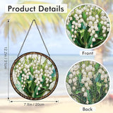 Stained Glass Window Hanging White Green Lily of The Valley 7.8 Inch Wildflowers Suncatcher Glass Panel Boho Window Decor with Chain Round Glass for Garden Wall Birthday Party Gifts