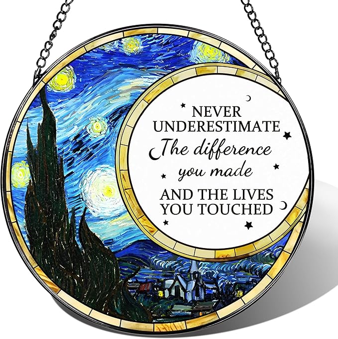 Thank You Gifts, Stained Glass Suncatcher Ornament, Window Hanging, Going Away/Goodbye, Appreciation, Retirement Gifts for Women, Men, Coworker, Boss, Friend | Retirement Party Decorations - Style F