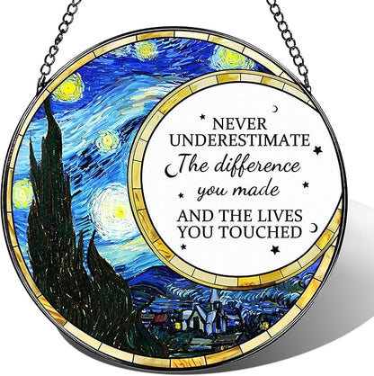 Thank You Gifts, Stained Glass Suncatcher Ornament, Window Hanging, Going Away/Goodbye, Appreciation, Retirement Gifts for Women, Men, Coworker, Boss, Friend | Retirement Party Decorations - Style F