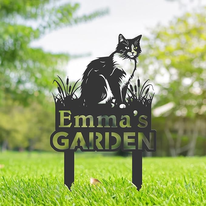 Personalized Cute Cat Kitten Metal Garden Sign,Custom Yard Sign With Stake,Outdoor Garden Décor,Pet Cat Lawn Garden Decorated Statue,Cat Sympathy Yard Metal Sign,Cat Lover Gifts Kailyard Plaque.