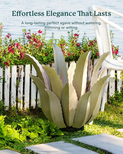 Metal Agave Plant Outdoor Decor - 25.5" H Large Hand Painted Desert Themed Garden Sculpture, Weather Resistant Rustic Yard Art for Lawn Patio, Unique Ornament Gift for Home & Garden
