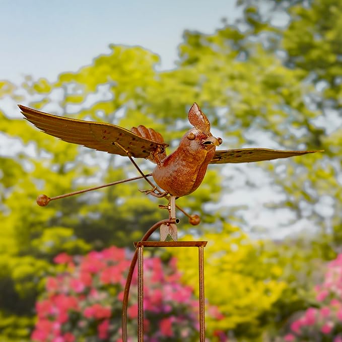 Flying Bird Metal Rocking Stakes in a Painted Rusty Finish (Cockatiel)