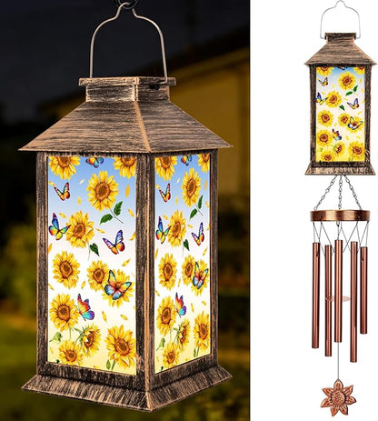 YHmall Sunflowers Wind Chimes for Outside, 37" Hanging Solar Windchimes Outdoors Memorial Gifts for Women Mom Grandma, Solar Lights Wind Chime for Garden Patio Outdoor Decor