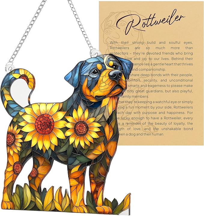 Colorful Dogs Acrylic Suncatcher Ornament for Window Decor, Acrylic Suncatcher Window Hanging Decor, Dog Lovers Gifts for Women, Dogs Christmas Ornaments for Tree Hanging (Rottweiler)