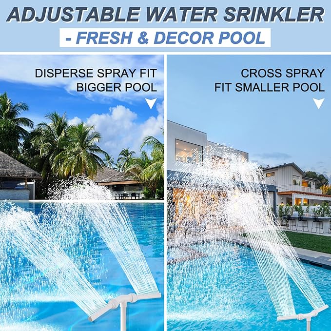 Swimming Pool Waterfall Fountain Spray - 2 Fountain Heads Water Sprinkler, Cool & Warm Pool Spa Water Temperatures, Water Fun Pool Aerator Backyard Decor for Above & In-ground Indoor Outdoor Pools