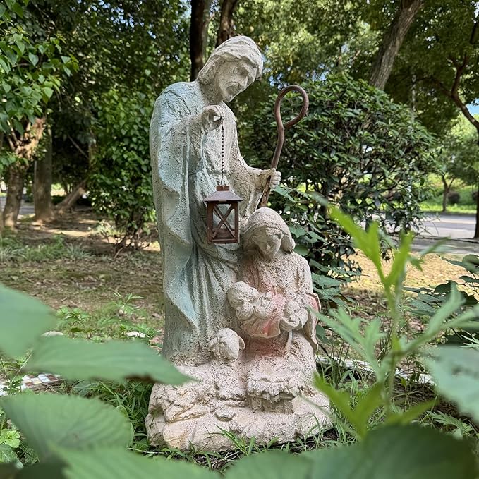 Holy Family Garden Statue Outdoor Sculpture H29inch Patio Yard Decorative Figurine Indoor Entryway Hallway Decoration