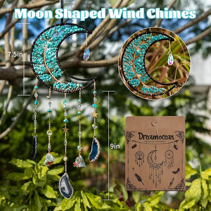 Crystal Wind Chimes，Moon Tree of Life Suncatchers for Windows Hanging Decoration Crystal Suncatcher Hainging Window Wall Room Decor Gifts for Adults Girls