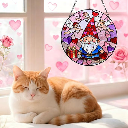 Funoasis Valentine's Day Stained Glass Suncatcher - Cupid and Heart 6.3 Inches Ornaments Gift for Lovers and Spouse