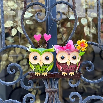 Metal Owl Couple Garden Stakes, Hand Painted 3D Yard Art, Colorful Outdoor Lawn Ornaments Sculpture Decor, Gift for Family and Couple (Small)