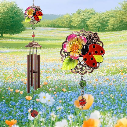 Ladybug Wind Chimes for Outside 32in,Ladybug Gifts for Women, Mom, Grandma, Friends, Sister, Girl, Female,Wife,Coworker Birthday Thanksgiving Christmas Mothers Day