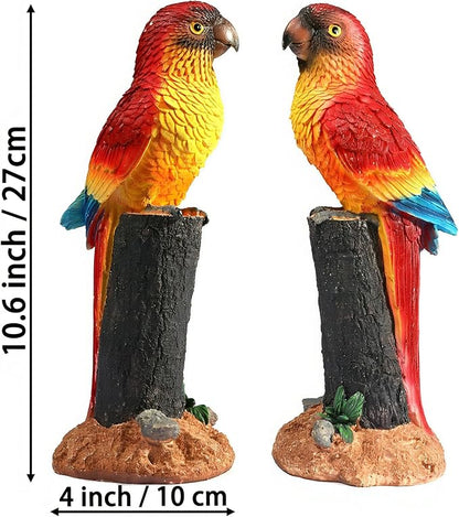 Macaw Parrot Garden Statue, 10.6" Hand-Painted Tropical Bird Figurine, Decorative Art Deco Accent for Patio and Home, Lifelike Design (Red)