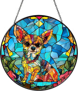Chihuahua Stained Glass Window Hanging Chihuahua Sun Catcher Decor Dog Lover Gifts for Women Suncatchers for Garden Home Windows Hanging Decoration, 7.87inch