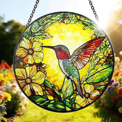 Stained Glass Suncatchers for Windows, 8 Inch Hummingbird Suncatcher Indoor Window, Hummingbird Decor for Bird Lovers