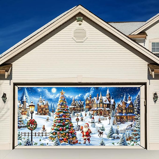 Panelee Christmas Garage Door Decoration 7x16ft Large Christmas Village Garage Door Banner Xmas North Pole Hanging Banner Decoration for Home Yard Xmas Theme Party Outdoor Wall Decor (North Pole)