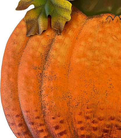 Set of 2 Rustic Metal Stacked Pumpkin Garden Stake Indoor Outdoor Welcome Decoration Hanging Metal Double Pumpkins Yard Signs for Fall Harvest Decor Thanksgiving Halloween Lawn Decoration